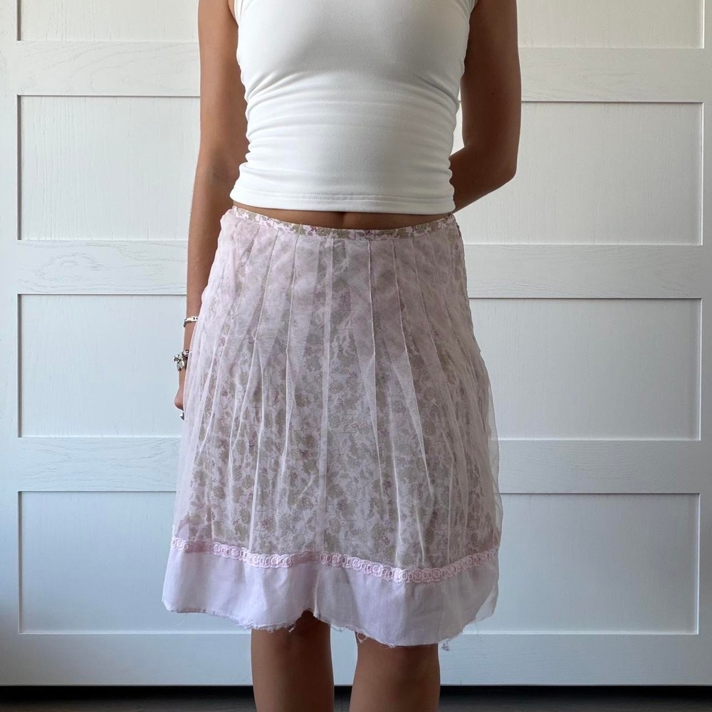 Y2K Lola Pink Floral Mesh Pleated Skirt